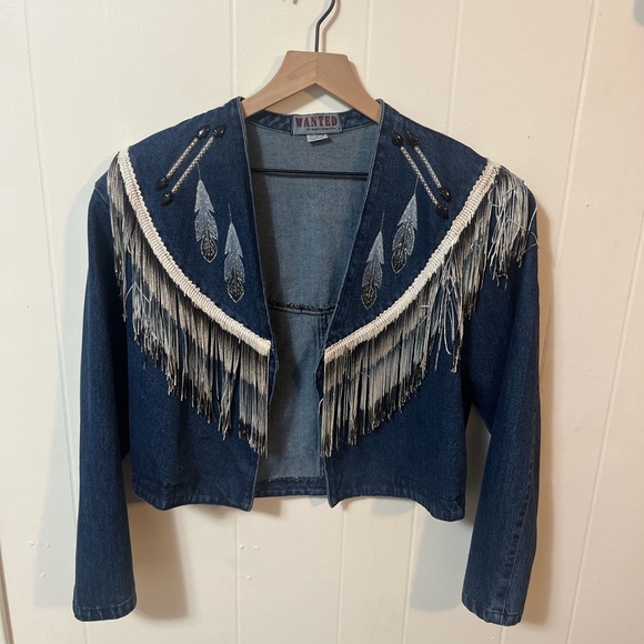 Wanted Jackets & Blazers - Fringe and Feathers Beaded Jean Jacket